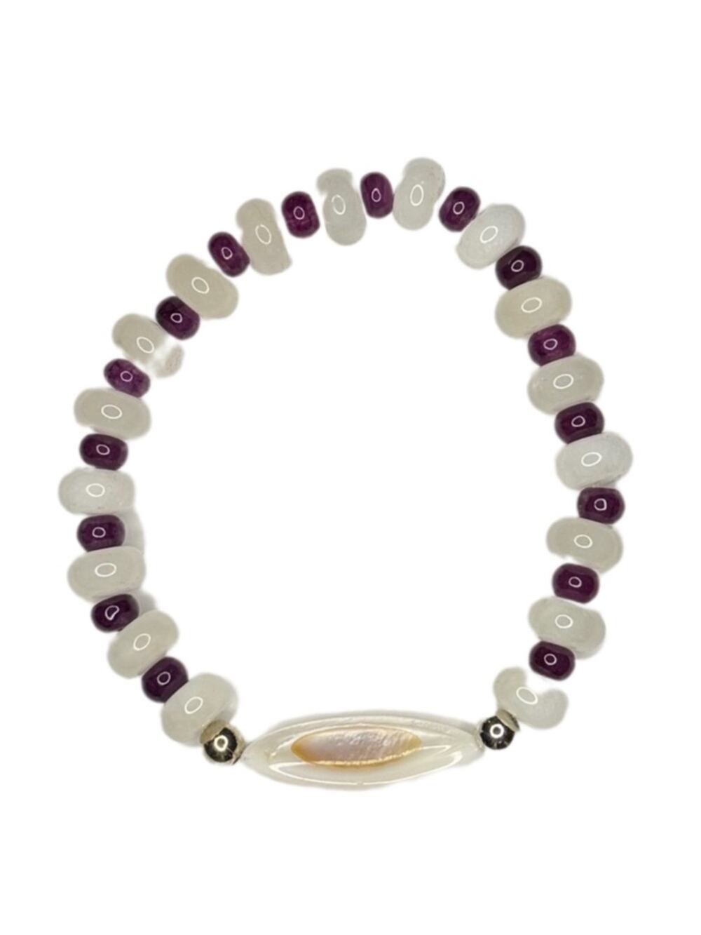 Mother of Pearl with calcite and dyed quartz bracelet handmade stretchy